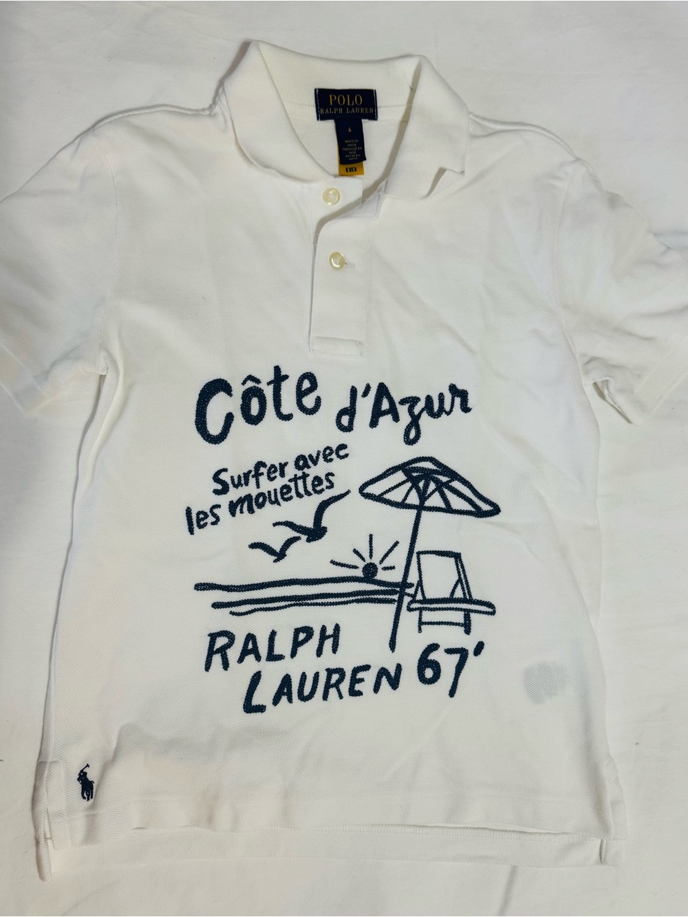 Polo by Ralph Lauren White Graphic 'Côte d'Azur' Kids Polo